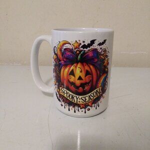15oz. Ceramic Coffee Mug Spooky Season Halloween Pumpkin with Bat & Moon Design